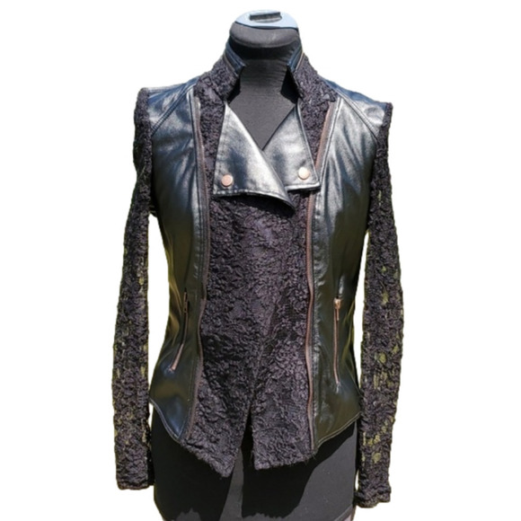 Streetwear Society Black Vegan Leather Lace Zipper Goth Rocker Cropped J… - Picture 2 of 15